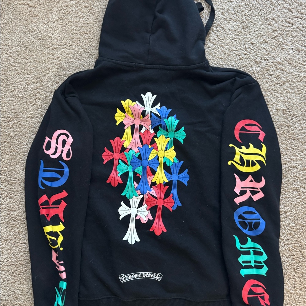 Chrome Hearts Black Hoodie with Multicolor Crosses